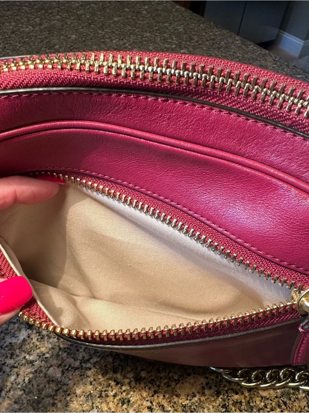 Coach Port Wine Color Leather Crossbody Bag Gold Chain C1394-25362